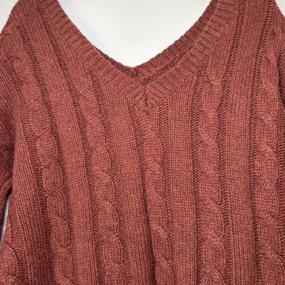 NWT NSF Cable Knit Off Shoulder Brown Distressed Ripped Sweater Sz S - Picture 6 of 6